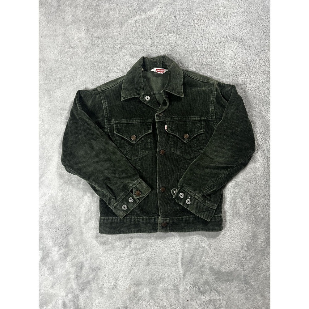 Vintage 70s Levis Corduroy Jacket Size 12 Green Made in USA Trucker